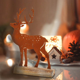 2x Fensterbankdeko Rentier Holzsockel Rostoptik H:18/23cm Hirsch Waldtier Weihnachtsdeko