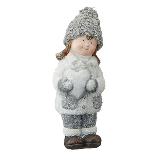 Winterkinder Junge Mädchen H:15/21cm Kinderpaar Paar Terracotta Polyester Frostlook Herz Stern Winterdekoration Dekofigur