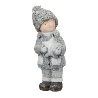 Winterkinder Junge Mädchen H:15/21cm Kinderpaar Paar Terracotta Polyester Frostlook Herz Stern Winterdekoration Dekofigur