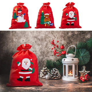 Geschenksack 3er Set 3 Motive 30x40cm Filz Santa Schneemann Bär Kordelzug Säckchen Stoffsack Beutel Geschenktasche