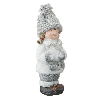 Winterkinder Junge Mädchen H:15/21cm Kinderpaar Paar Terracotta Polyester Frostlook Herz Stern Winterdekoration Dekofigur