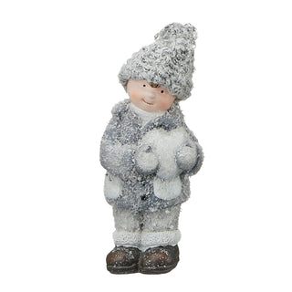 Winterkinder Junge Mädchen H:15/21cm Kinderpaar Paar Terracotta Polyester Frostlook Herz Stern Winterdekoration Dekofigur