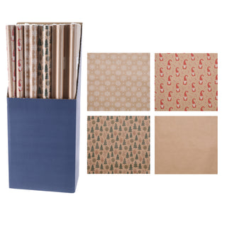 Geschenkpapier Nature 50er Pack 4 Motive à 6 Stück naturfarben bunt Weihnachten Weihnachtsmotiv 70x200cm Verpackung Papier Geschenkpapierrolle