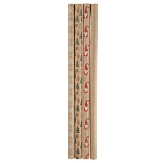 Geschenkpapier Nature 50er Pack 4 Motive à 6 Stück naturfarben bunt Weihnachten Weihnachtsmotiv 70x200cm Verpackung Papier Geschenkpapierrolle