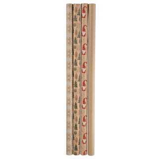 Geschenkpapier Nature 50er Pack 4 Motive à 6 Stück naturfarben bunt Weihnachten Weihnachtsmotiv 70x200cm Verpackung Papier Geschenkpapierrolle