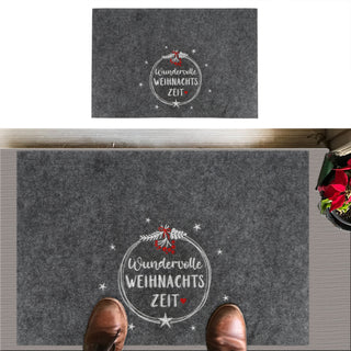 Fussmatte Weihnachtsmotiv Verschiedene Sprüche bestickt Filz grau/rot 60x40cm Fußabstreifer Schmutzfangmatte Türvorleger Fußabtreter