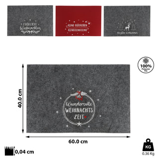 Fussmatte Weihnachtsmotiv Verschiedene Sprüche bestickt Filz grau/rot 60x40cm Fußabstreifer Schmutzfangmatte Türvorleger Fußabtreter