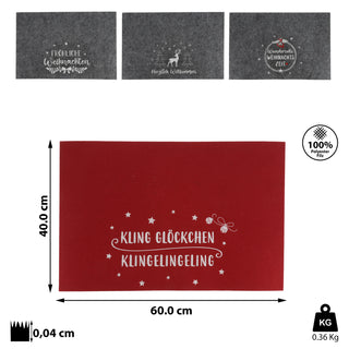 Fussmatte Weihnachtsmotiv Verschiedene Sprüche bestickt Filz grau/rot 60x40cm Fußabstreifer Schmutzfangmatte Türvorleger Fußabtreter