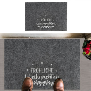 Fussmatte Weihnachtsmotiv Verschiedene Sprüche bestickt Filz grau/rot 60x40cm Fußabstreifer Schmutzfangmatte Türvorleger Fußabtreter