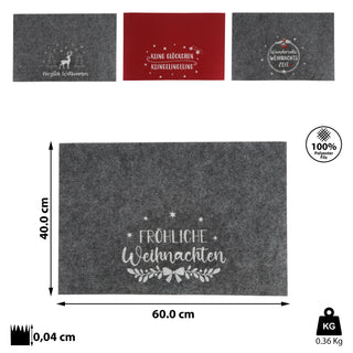 Fussmatte Weihnachtsmotiv Verschiedene Sprüche bestickt Filz grau/rot 60x40cm Fußabstreifer Schmutzfangmatte Türvorleger Fußabtreter