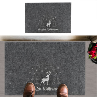 Fussmatte Weihnachtsmotiv Verschiedene Sprüche bestickt Filz grau/rot 60x40cm Fußabstreifer Schmutzfangmatte Türvorleger Fußabtreter