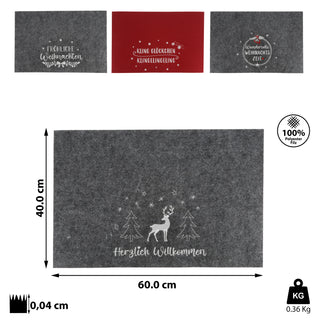 Fussmatte Weihnachtsmotiv Verschiedene Sprüche bestickt Filz grau/rot 60x40cm Fußabstreifer Schmutzfangmatte Türvorleger Fußabtreter