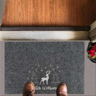 Fussmatte Weihnachtsmotiv Verschiedene Sprüche bestickt Filz grau/rot 60x40cm Fußabstreifer Schmutzfangmatte Türvorleger Fußabtreter