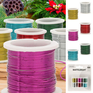 Basteldraht 6er Set 3,40m Eisen gold silber pink rot grün türkis Wickeldraht Floristikdraht Draht zum Basteln Deko Gestecke Adventskranz Blumendekoration