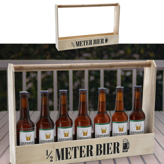 Bierflaschenträger 1/2 Meter Bier Sperrholz 49,5x32,5x8cm Bierliebhaber Flaschenträger Bierträger