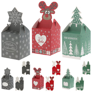 Süßigkeitenbox 3er Set 3 Weihnachts-Motive Papier 8,5x10x8,5cm Pralinenschachtel Geschenkverpackung Pappschachtel Boxen