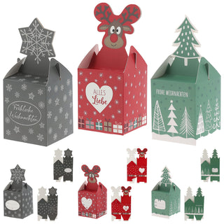 Süßigkeitenbox 3er Set 3 Weihnachts-Motive Papier 8,5x10x8,5cm Pralinenschachtel Geschenkverpackung Pappschachtel Boxen