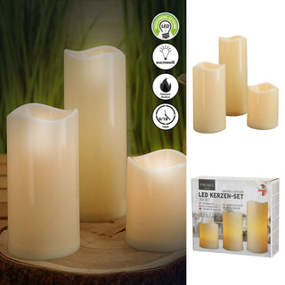 LED Kerzenset 3er Set Outdoor Timerfunktion batteriebetrieben 3 Größen elfenbein LED-Kerze warmweiß Flackerfunktion