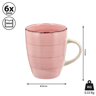 6x Kaffeebecher Steingut Farbwahl 360ml 9x11cm Tasse Becher Henkeltasse  Kaffeetasse Teetasse