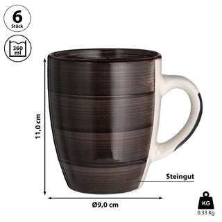 6x Kaffeebecher Steingut Farbwahl 360ml 9x11cm Tasse Becher Henkeltasse  Kaffeetasse Teetasse