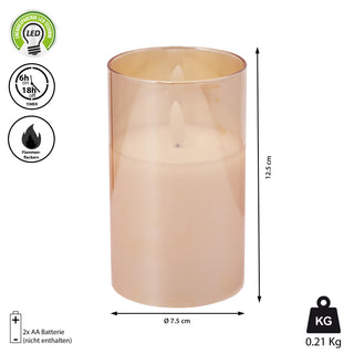 3x LED Echtwachs-Kerze im Glas gold H:12,5/15,0 B7,5cm Kerzenset Flackerfunktion Timerfunktion