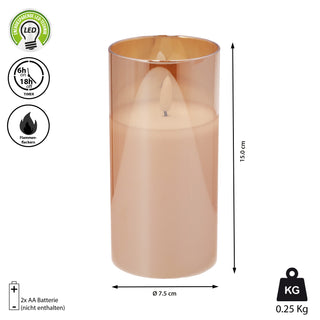 3x LED Echtwachs-Kerze im Glas gold H:12,5/15,0 B7,5cm Kerzenset Flackerfunktion Timerfunktion