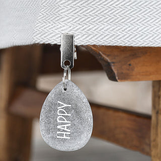 Tischdeckenbeschwerer 4er Set Naturstein Metall 4,5x6x1cm Tischdeckenhalterung Steine bedruckt Happy Luck Love Smile