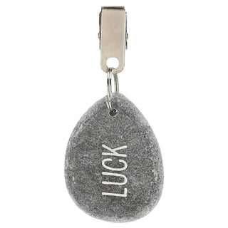 Tischdeckenbeschwerer 4er Set Naturstein Metall 4,5x6x1cm Tischdeckenhalterung Steine bedruckt Happy Luck Love Smile