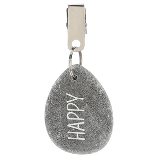 Tischdeckenbeschwerer 4er Set Naturstein Metall 4,5x6x1cm Tischdeckenhalterung Steine bedruckt Happy Luck Love Smile