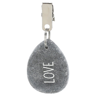 Tischdeckenbeschwerer 4er Set Naturstein Metall 4,5x6x1cm Tischdeckenhalterung Steine bedruckt Happy Luck Love Smile