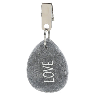 Tischdeckenbeschwerer 4er Set Naturstein Metall 4,5x6x1cm Tischdeckenhalterung Steine bedruckt Happy Luck Love Smile