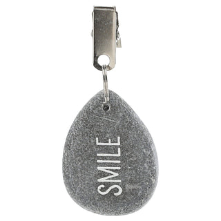 Tischdeckenbeschwerer 4er Set Naturstein Metall 4,5x6x1cm Tischdeckenhalterung Steine bedruckt Happy Luck Love Smile