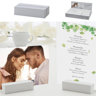 Tischkartenhalter Fotohalter 24er Set Block 4x8cm MDF weiß Kartenhalter Halterung Foto Speisekarte Postkartenhalter