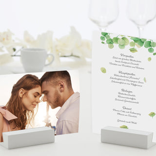 Tischkartenhalter Fotohalter 24er Set Block 4x8cm MDF weiß Kartenhalter Halterung Foto Speisekarte Postkartenhalter