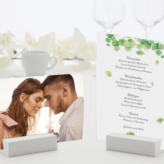 Tischkartenhalter Fotohalter 24er Set Block 4x8cm MDF weiß Kartenhalter Halterung Foto Speisekarte Postkartenhalter