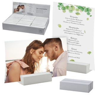 Tischkartenhalter Fotohalter 24er Set Block 4x8cm MDF weiß Kartenhalter Halterung Foto Speisekarte Postkartenhalter