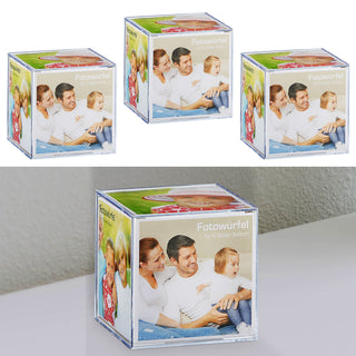 1/3x Fotowürfel 9x9 cm Kunststoff Würfel Multifotowürfel Foto Cubus Geschenkverpackung