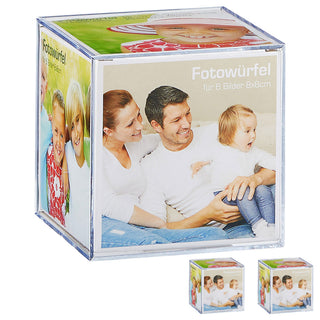 1/3x Fotowürfel 9x9 cm Kunststoff Würfel Multifotowürfel Foto Cubus Geschenkverpackung