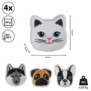 Taschenwärmer 4er Set Hundekopf Katzenkopf 9,5x14cmTaschenheizkissen Wärmer Handwärmer Gelkissen wiederverwendbar