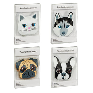 Taschenwärmer 4er Set Hundekopf Katzenkopf 9,5x14cmTaschenheizkissen Wärmer Handwärmer Gelkissen wiederverwendbar