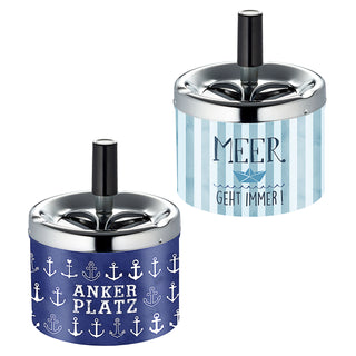 Drehaschenbecher Maritim-Design 2er Set 9x7cm Metall Aschenbecher Windaschenbecher Ascher Drehmechanismus