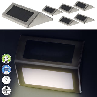Solar LED Wandleuchte 6er Set 10x8x2cm IP44 Edelstahl Kunststoff warmweiß akkubetrieben Wandlampe