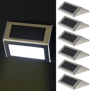 Solar LED Wandleuchte 6er Set 10x8x2cm IP44 Edelstahl Kunststoff warmweiß akkubetrieben Wandlampe
