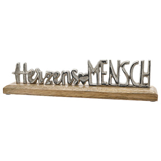 Schriftzug 'Herzensmensch' antik gold/silber 30x7,5x5cm Mangoholz Aluminium Dekoaufsteller Tischdeko Aufsteller