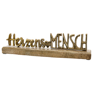 Schriftzug 'Herzensmensch' antik gold/silber 30x7,5x5cm Mangoholz Aluminium Dekoaufsteller Tischdeko Aufsteller