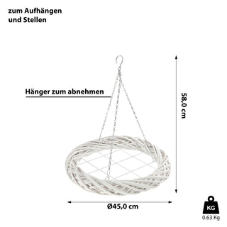 Weidenkranz zum Aufhängen oder Legen Weide 45cm weiß Dekokranz Ring Adventskranz Metallkette