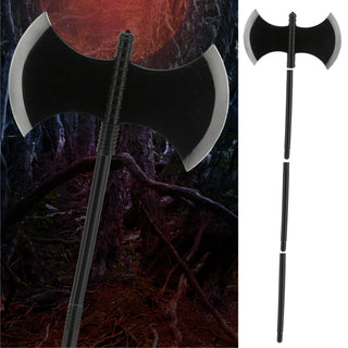 Axt Henker Halloween 30x110cm schwarz grau Kunststoff Waffe zerlegt Doppelaxt Kostümzubehör