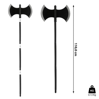 Axt Henker Halloween 30x110cm schwarz grau Kunststoff Waffe zerlegt Doppelaxt Kostümzubehör