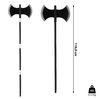 Axt Henker Halloween 30x110cm schwarz grau Kunststoff Waffe zerlegt Doppelaxt Kostümzubehör