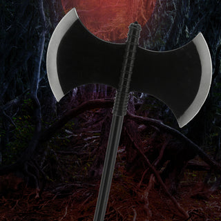 Axt Henker Halloween 30x110cm schwarz grau Kunststoff Waffe zerlegt Doppelaxt Kostümzubehör